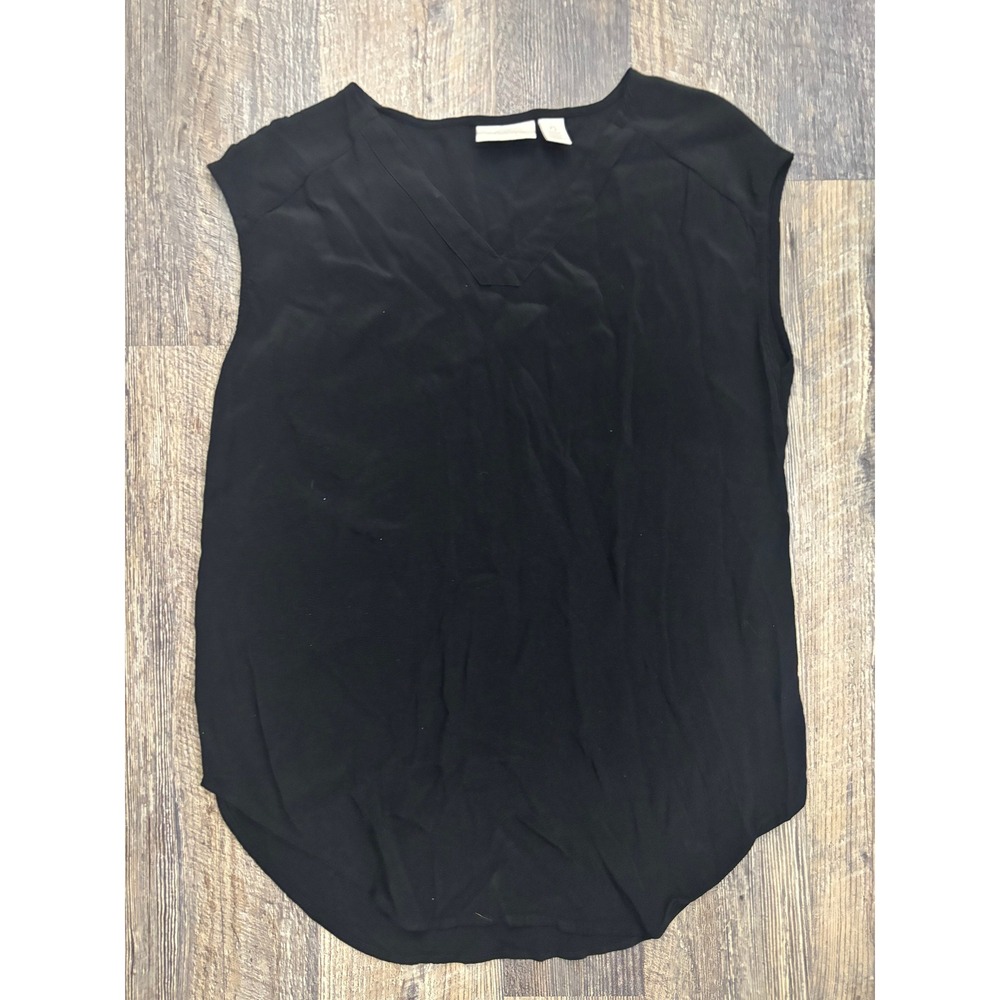 Chicos Black Sleeveless V-Neck Blouse Rayon Curved Hem Top Size 0 XS